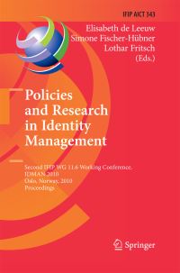 Book Cover for Policies and Research in Identity Management by Elisabeth de Leeuw, Simone FischerHübner, Lothar Fritsch