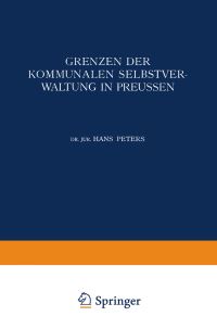 Book Cover for Grenzen Der Kommunalen Selbstverwaltung in Preussen by Hans Peters