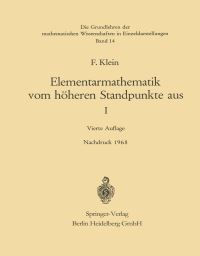 Book Cover for Elementarmathematik Vom Höheren Standpunkte Aus, I by Felix Klein