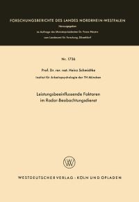 Book Cover for Leistungsbeeinflussende Faktoren Im Radar-Beobachtungsdienst by Heinz Schmidtke