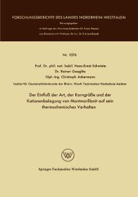 Book Cover for Der Einflu Der Art, Der Korngröe Und Der Kationenbelegung Von Montmorillonit Auf Sein Thermochemisches Verhalten by HansErnst Schwiete