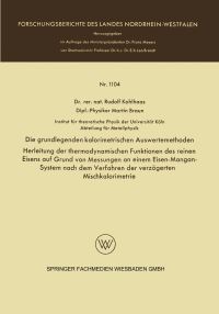 Book Cover for Die Grundlegenden Kalorimetrischen Auswertemethoden by Rudolf Kohlhaas