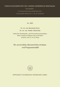 Book Cover for Ein Univariables Ökonomisches Analyse- Und Prognosemodell by Bernhard Korte