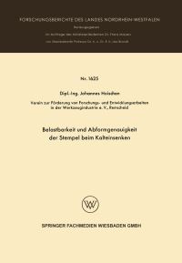 Book Cover for Belastbarkeit Und Abformgenauigkeit Der Stempel Beim Kalteinsenken by Johannes Hoischen
