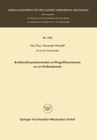 Book Cover for Breitbandimpedanzstudien an Ringschlitzantennen Im Cm-Wellenbereich by Alexander Wasiljeff