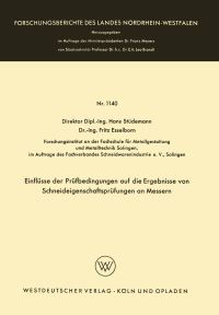 Book Cover for Einflüsse Der Prüfbedingungen Auf Die Ergebnisse Von Schneideigenschaftsprüfungen an Messern by Hans Stüdemann