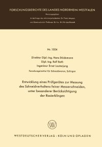 Book Cover for Entwicklung Eines Prüfgerätes Zur Messung Des Schneidverhaltens Feiner Messerschneiden, Unter Besonderer Berücksichtigung Der Rasierklingen by Hans Stüdemann