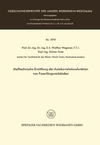 Book Cover for Metechnische Ermittlung Der Autokorrelationsfunktion Von Faserlängsverbänden by Walther Wegener