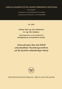 Book Cover for Untersuchungen Über Den Einflu Unterschiedlicher Herstellungsverfahren Auf Die Qualität Rostbeständiger Messer by Hans Stüdemann