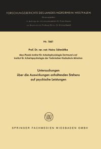 Book Cover for Untersuchungen Über Die Auswirkungen Anhaltenden Stehens Auf Psychische Leistungen by Heinz Schmidtke