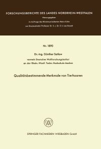 Book Cover for Qualitätsbestimmende Merkmale Von Tierhaaren by Günther Satlow