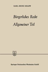 Book Cover for Bürgerliches Recht Allgemeiner Teil by KarlHeinz Below