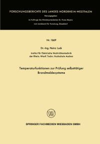 Book Cover for Temperaturfunktionen Zur Prüfung Selbsttätiger Brandmeldesysteme by Heinz Luck
