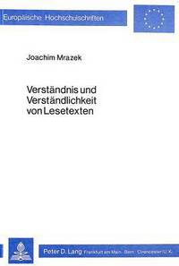 Book Cover for Verstandnis Und Verstandlichkeit Von Lesetexten by Joachim Mrazek