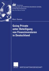 Book Cover for Going Private Unter Beteiligung Von Finanzinvestoren in Deutschland by Marc Siemes