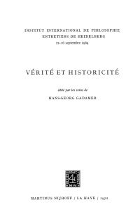 Book Cover for Truth and Historicity / Vérité Et Historicité by HansGeorg Gadamer