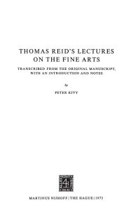 Book Cover for Thomas Reid's Lectures on the Fine Arts by P Kivy