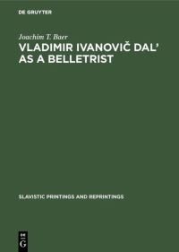 Book Cover for Vladimir Ivanovic Dal' as a Belletrist by Joachim T Baer