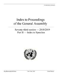 Book Cover for Index to Proceedings of the General Assembly 2018/2019. Part II Index to Speeches by United Nations
