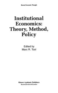 Book Cover for Institutional Economics by Marc R Tool