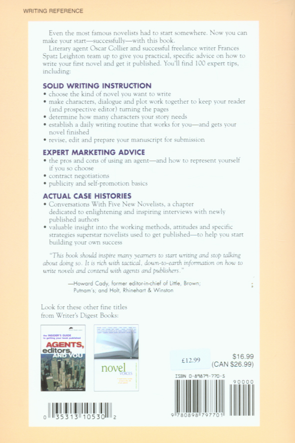 How to Write and Sell Your First Novel by Collier, Oscar (9780898797701 ...