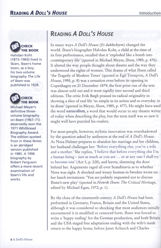 A doll's house, Henrik Ibsen notes