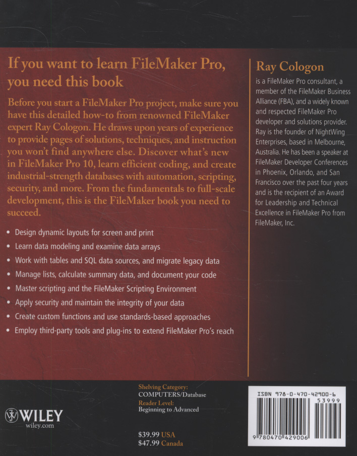 FileMaker Pro 10 Bible by Cologon, Ray ((Melbourne, Australia ...