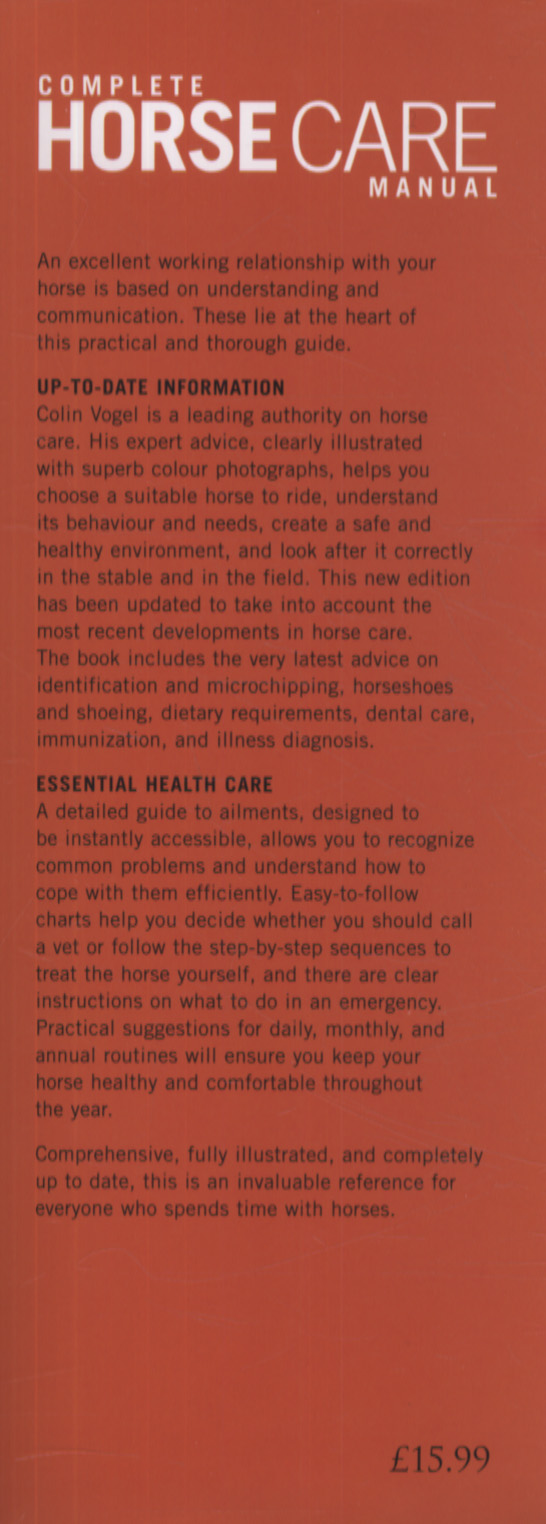 Complete horse care manual by Vogel, Colin (9781405362771) BrownsBfS
