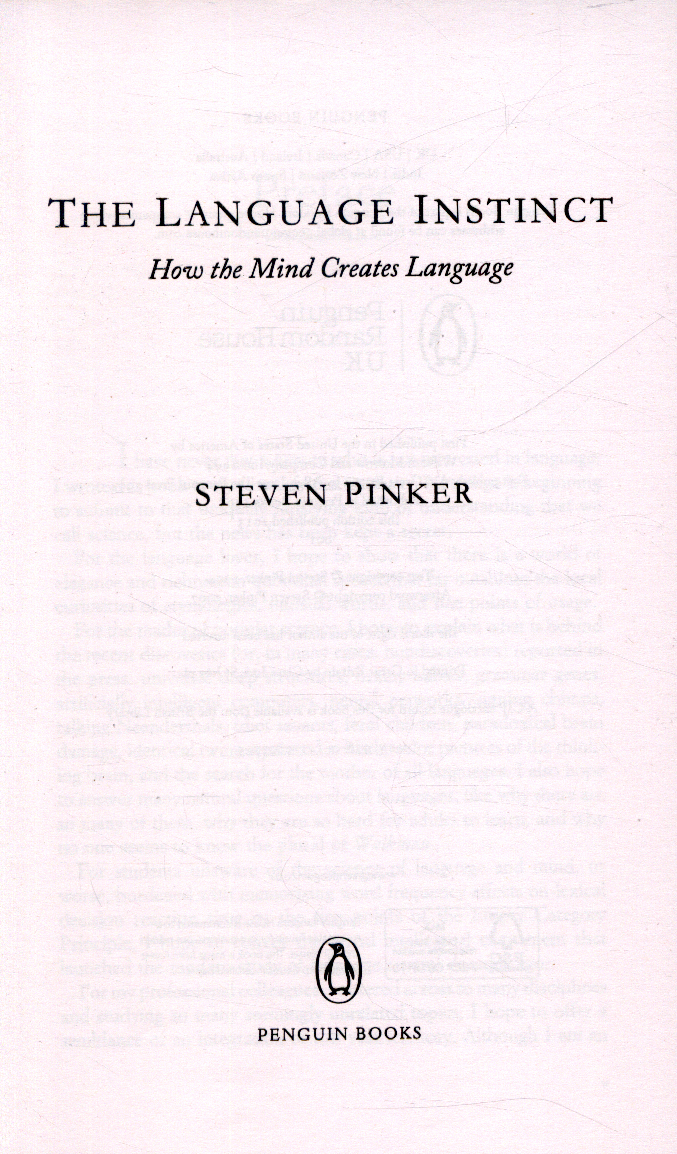 The language instinct how the mind creates language by Pinker, Steven (9780141980775) BrownsBfS